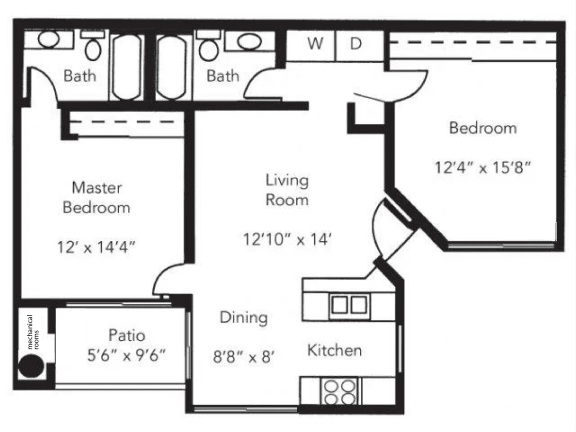 2 Bed 2 Bath Floor Plan | 960 Sq. Ft. at Sunset Winds Apartments in Henderson, Nevada