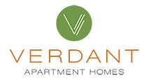 the logo for verdant apartment homes with a green v