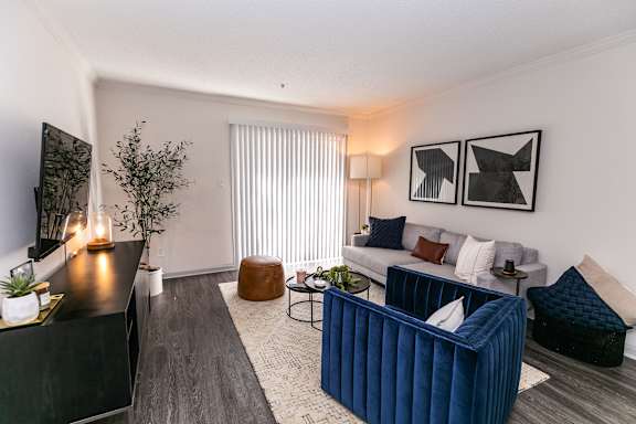 a living room with a couch and a tv at Briarcliff Apartments, Atlanta, 30329