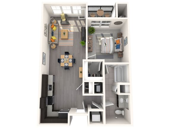 one bedroom floor plan rendering at the Heights at Glen Mills, Glen Mills, PA