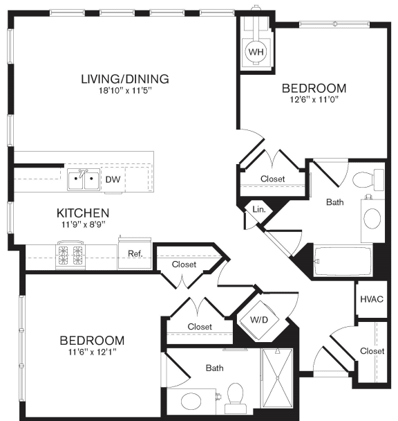 Douglas Floor Plan | 1,079 Sq. Ft. at Heights at Glen Mills, Glen Mills