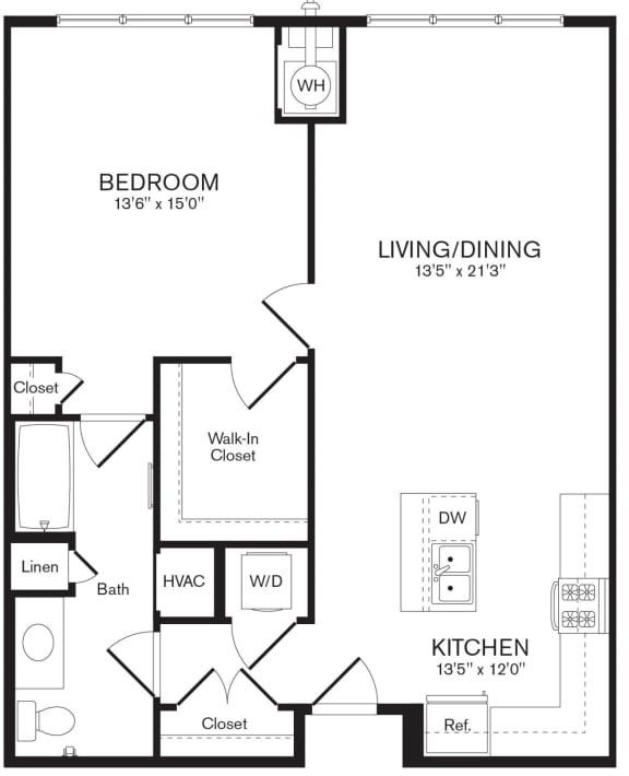 a floor plan of the Iris one bedroom apartment at Heights at Glen Mills, Glen Mills, Pennsylvania