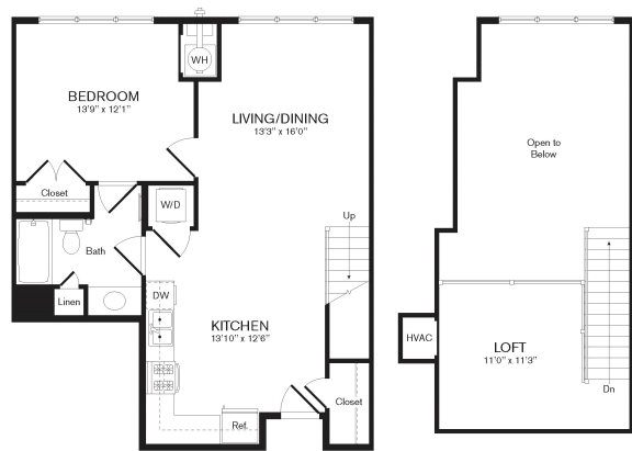 a floor plan of the Jasmine one bedroom apartment at Heights at Glen Mills, Glen Mills, PA