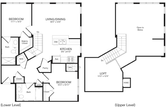 a floor plan of the Oak two bedroom apartment at Heights at Glen Mills, Glen Mills, PA 19342