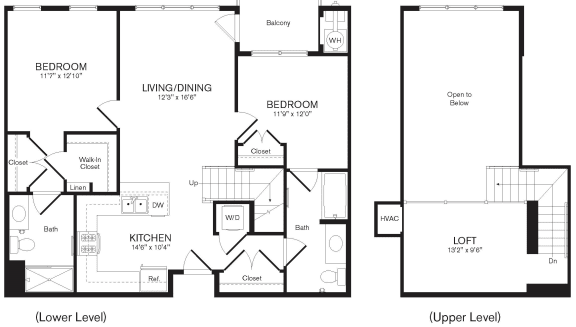 a floor plan of the Redwood two bedroom apartment at Heights at Glen Mills, Glen Mills, PA