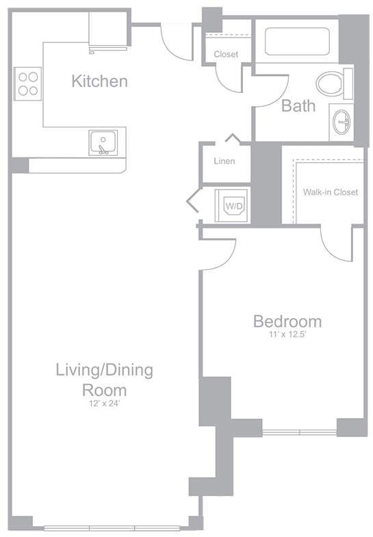 A1 One Bedroom One Bath Floor Plan | 767 Sq. Ft. at Amelia, Quincy, 02169