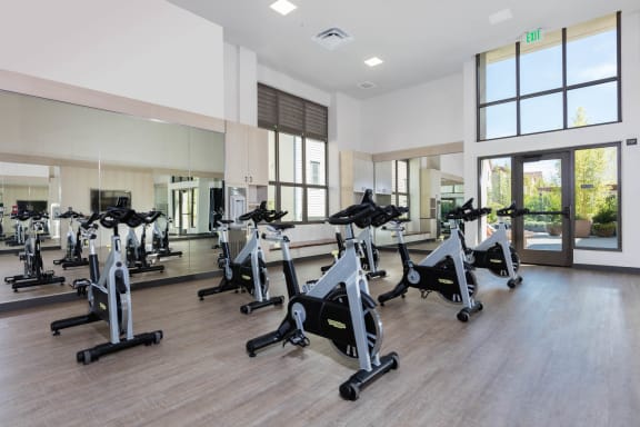 a gym with cardio equipment and treadmills at Aventine, Hercules, California