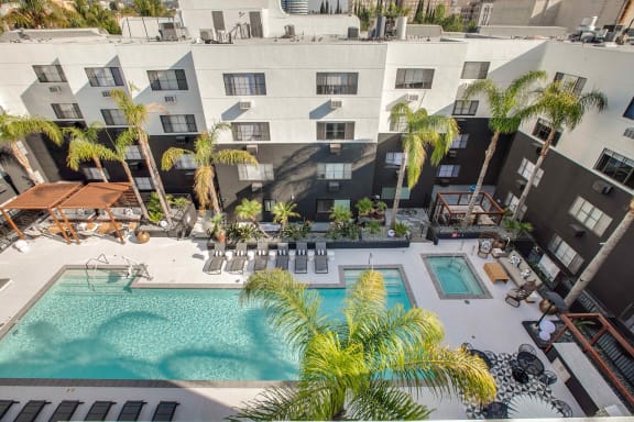 Aerial Pool View at Duet on Wilcox, Los Angeles, CA