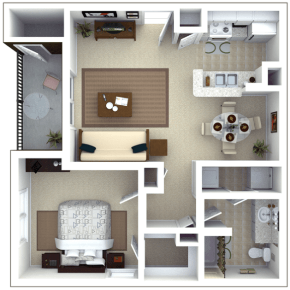 1 Bed 1 Bath Floor Plan | 817 Sq. Ft. at Roswell Village, Georgia, 30075