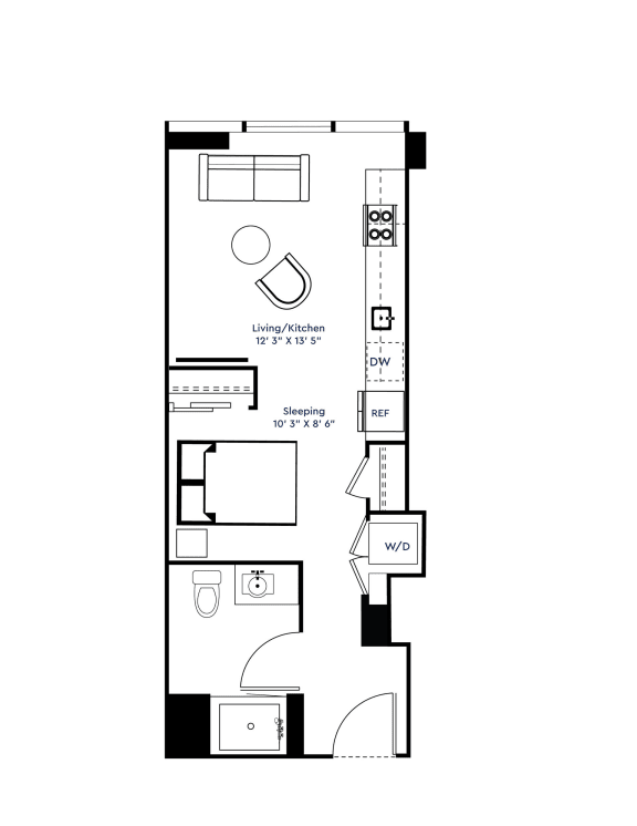 a floor plan of a house with a bedroom and a living room at The Grand Central, Chicago, IL