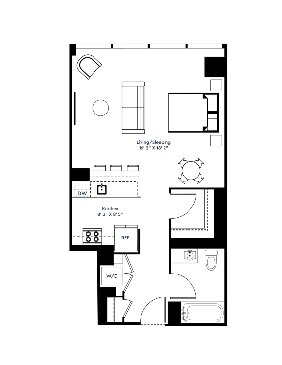 a floor plan of a home with a small footprint at The Grand Central, Illinois, 60607