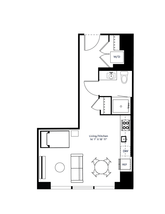 Studio 1 Bath Floor Plan | 468 Sq. Ft. at The Grand Central, Illinois, 60607
