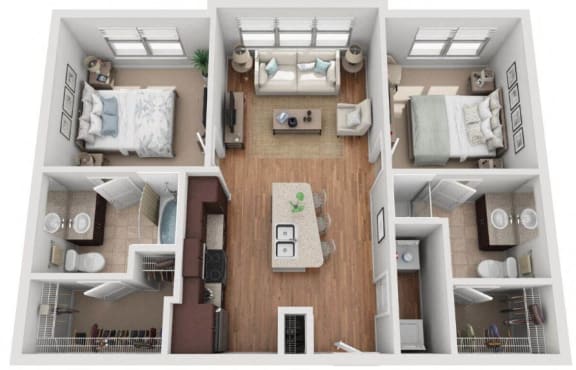 3d 2 bedroom floor plan | Mockingbird Flats Apartments in Dallas, TX