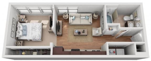 3d Studio floor plan | Mockingbird Flats Apartments in Dallas, TX