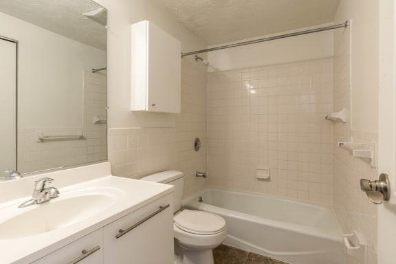 a bathroom with a sink toilet and a bath tub at Rosemont Square, Massachusetts, 02368
