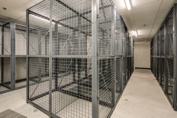 Metal resident storage cages are available for rent at The Grand Central, Chicago Illinois