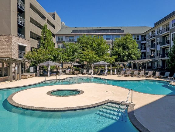 grecian style pool with expansive sundeck | The Tribute Apartments in Raleigh, NC