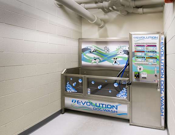 A dog wash machine with the word  at The Mason Apartments, Illinois, 60607