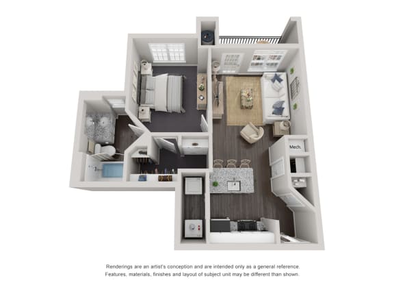 1 Bed1 Bath Floor Plan | 564 Sq. Ft. at Willowest in Lindbergh, Atlanta, 30318