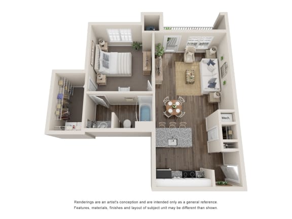 a floor plan of a 1 bedroom apartment
