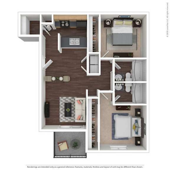 2 Bed 2 Bath Floor Plan at Sycamore Square Apartments, Mesa, Arizona