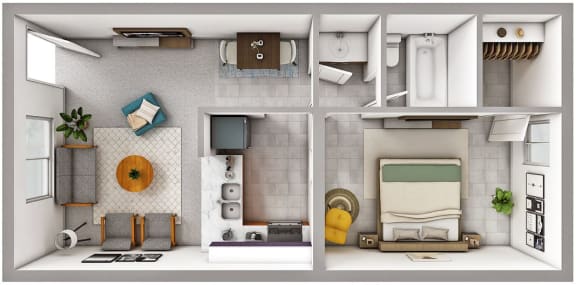 1 Bedroom 1 Bath Floor Plan at Allora Phoenix, Phoenix, AZ, 85021