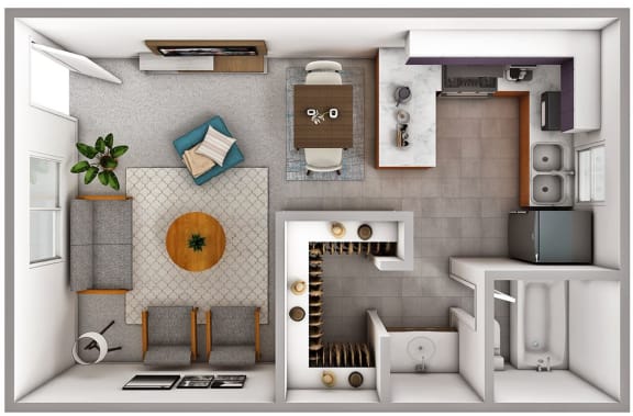 Studio 1 bath floor plan at Allora Phoenix Apartments, Phoenix, 85021