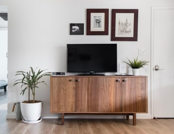 Furnished apartment living area shown at Colter Apartments.