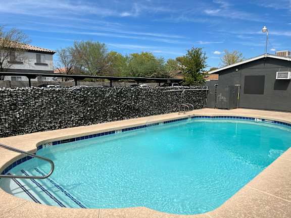 A small pool with a ladder on the side.