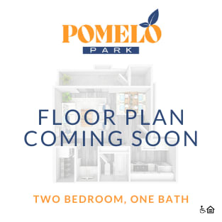 A poster advertising a floor plan for a two bedroom apartment with one bath.