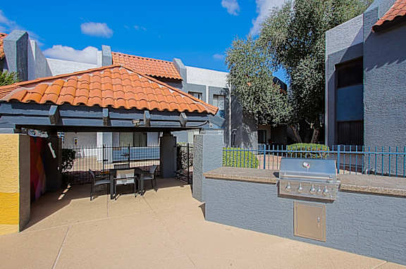 A patio with a grill and sitting area at Aspire Thunderbird, Glendale, AZ, Arizona, 85304