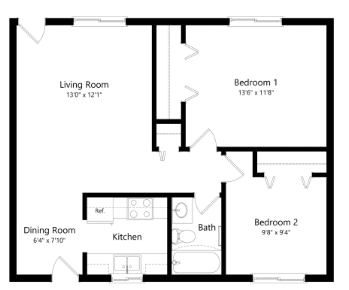 a conceptual diagram of a floor plan of a living room and a kitchen