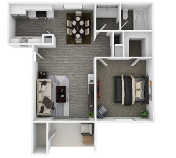 1 bed 1 bath floor plan A at Spring Meadow Apartments, Glendale