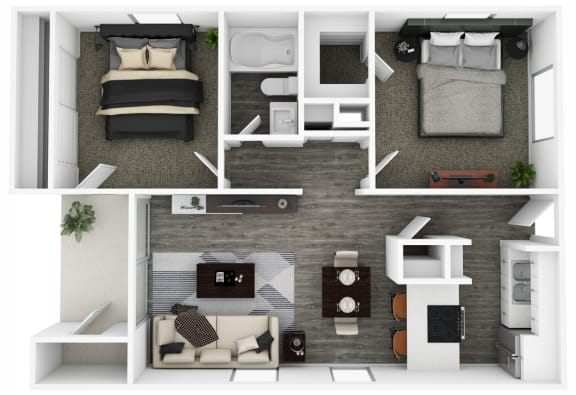 2 bed 1 bath floor plan at Spring Meadow Apartments, Arizona, 85302