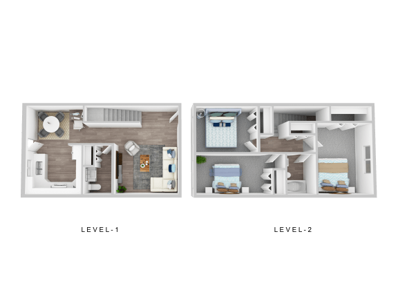 the bedrooms of the apartments are separated by level 1 and 2
