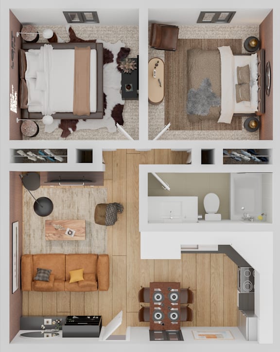 Two Bedroom, One Bath Floor Plan  at Windrose Villas Apartments, Phoenix, AZ