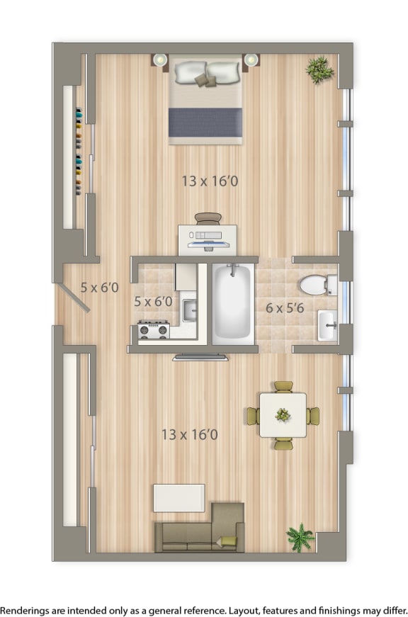 2701 Connecticut apartments 1 bedroom floor plan