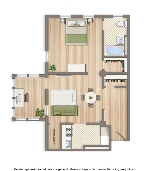1 Bed E 731 floor plan
