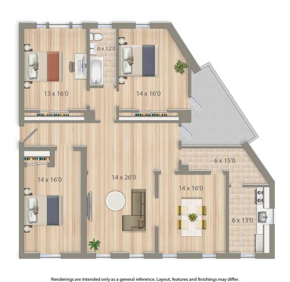 2701 Connecticut apartments 3 bedroom floor plan