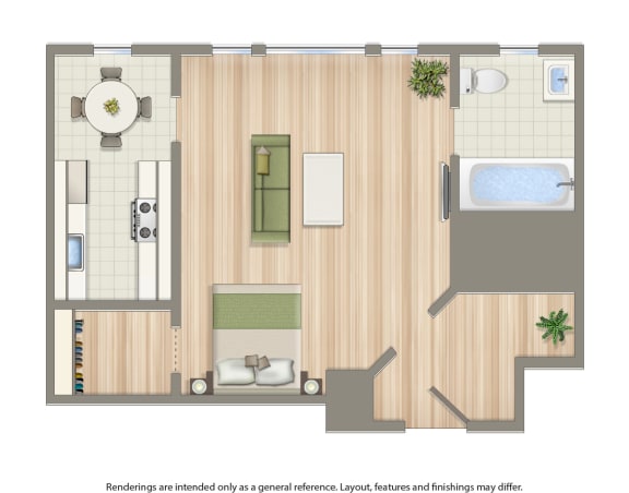 a floor plan of a small apartment with a bathroom and a bedroom