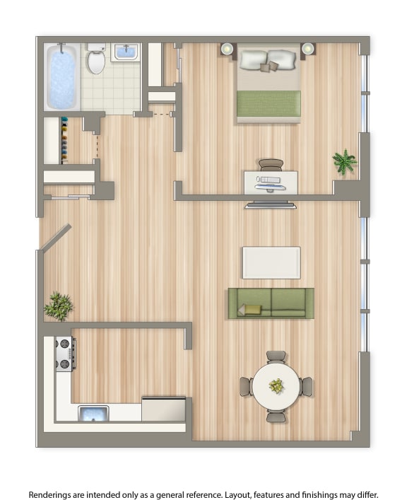 clarence house 1 bedroom apartment floor plan rendering