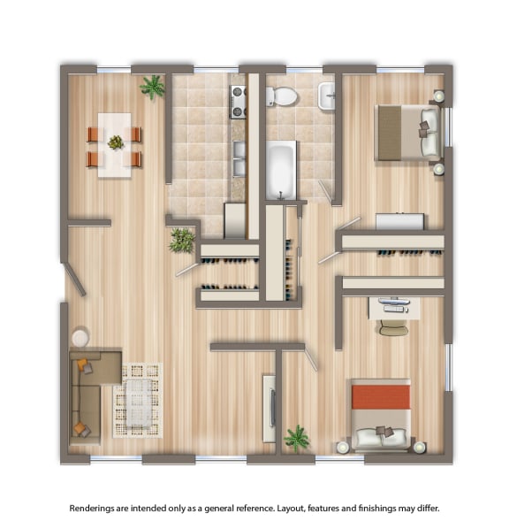 2 bedroom, 2 bath, 750 sqft, 2d floor plan at hillside terrace apartments