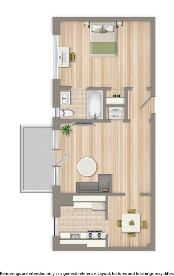 juniper courts one bedroom apartment floor plan rendering