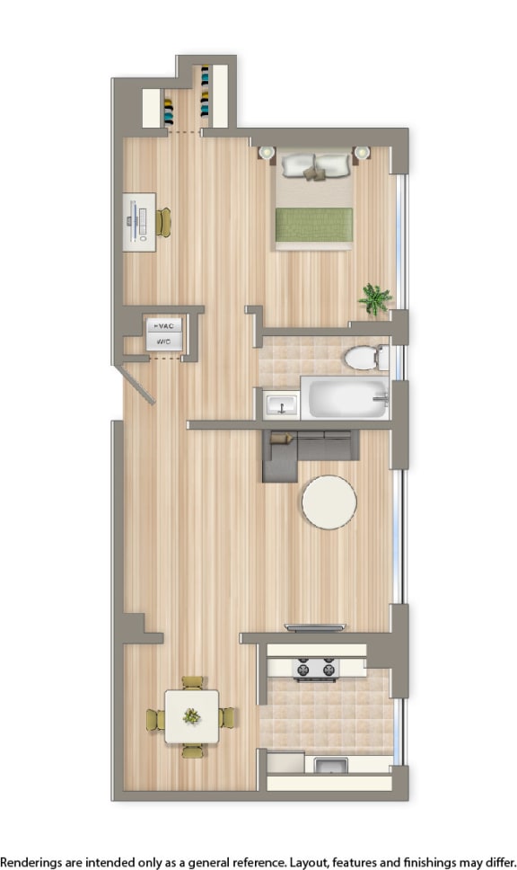 juniper courts one bedroom apartment floor plan rendering