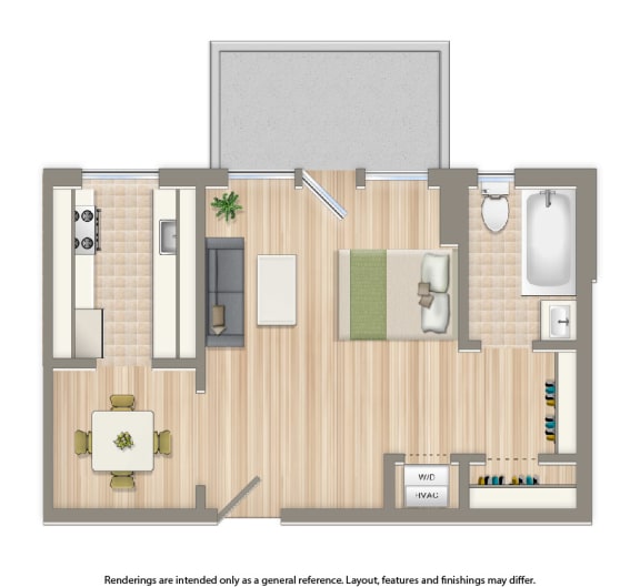 juniper courts studio apartment floor plan rendering