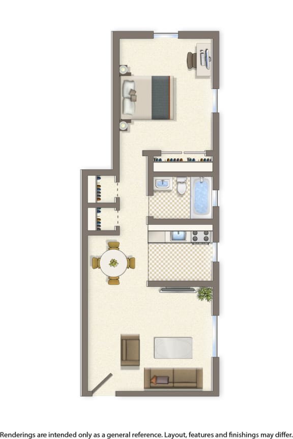 manor village 1 bedroom apartment floor plan rendering