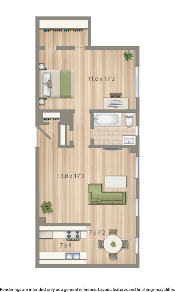 2800 woodley apartment one bedroom floor plan rendering in washington dc