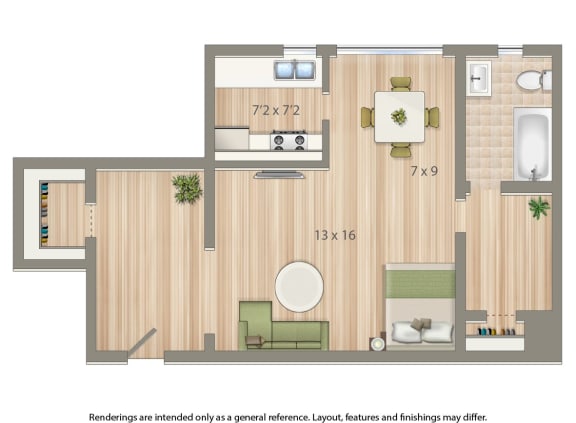 2800 woodley studio apartment floor plan rendering