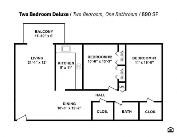the floor plan for two bedroom with one bathroom