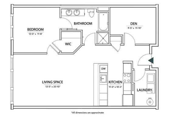 1 bed 1 bath The Tudor Floor Plan at The Encore at Ingram Manor, Pikesville, Maryland